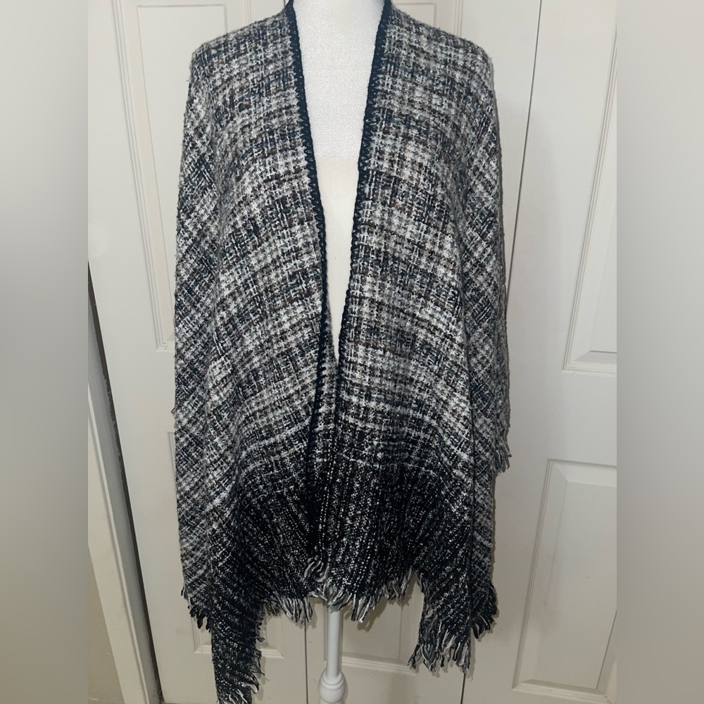 Candor Womens Gray Black Tasseled Wrap Winter Casual One Size